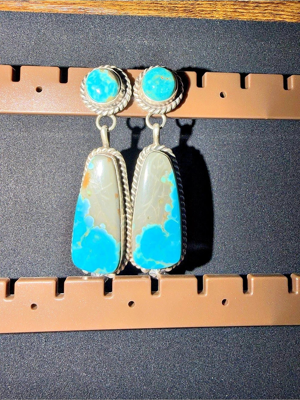 Turquoise Drop Earrings in Blue  New Navajo made and stamped